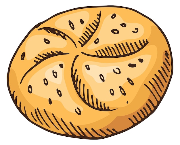 Knoflookbroodje Handgetekend rond broodje geïsoleerd op witte achtergrond