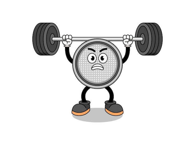 Knoopcel mascotte cartoon opheffing van een barbell character design