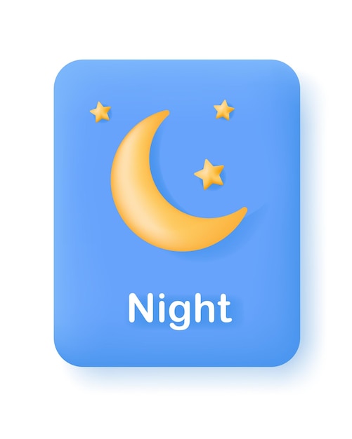 Knop of pictogram voor weer mobiele app of website Nachtvoorspellingselement Gele maan en sterren