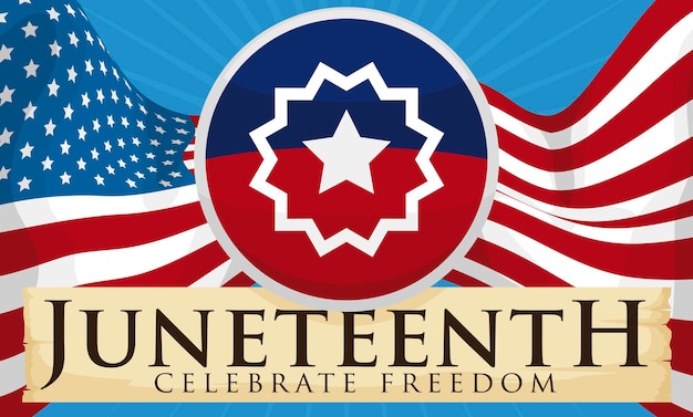 Knop van Juneteenth USA vlag en scroll klaar om vrijheid te vieren