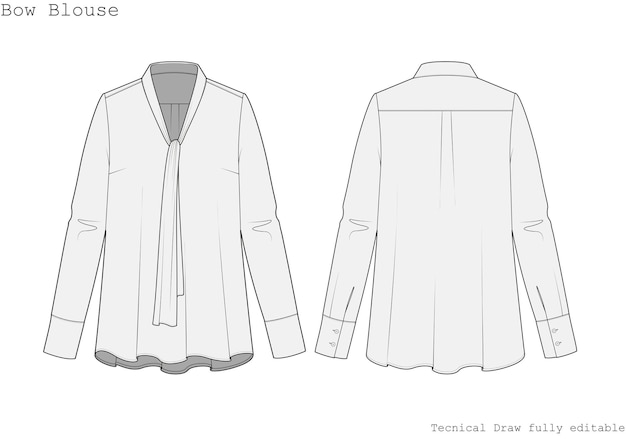 Knot Collar Blouse Technical Draw