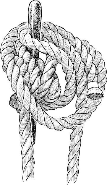 Knotted rope of the rigging of a sailing ship