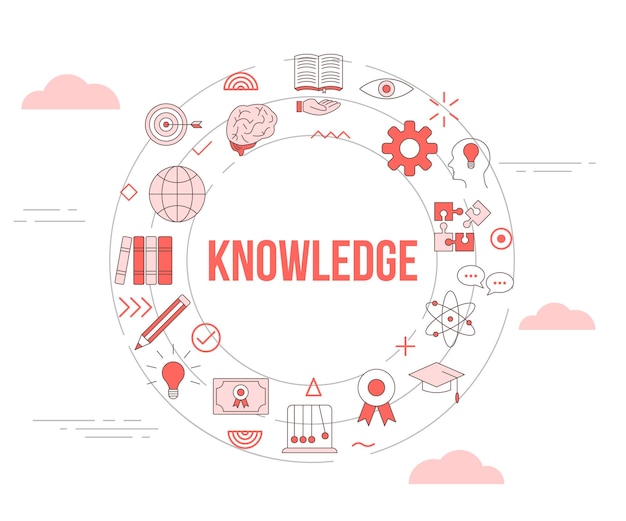 Knowledge concept with icon set template banner and circle round shape vector illustration vector illustration