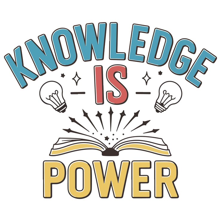वेक्टर knowledge is power educational tshirt design with colorful text and enlightening symbols