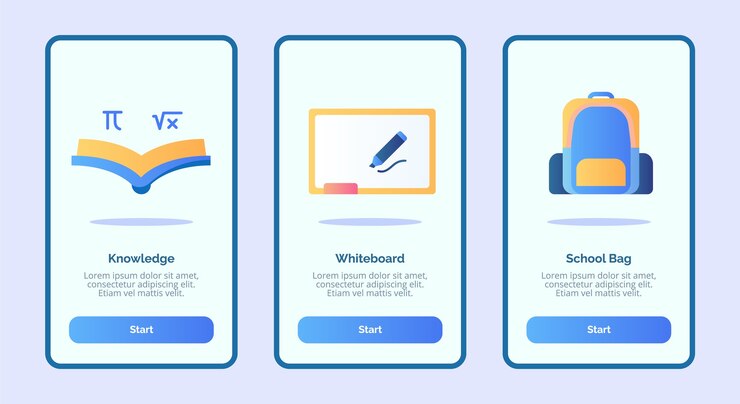 Vector knowledge whiteboard schoolbag for mobile apps