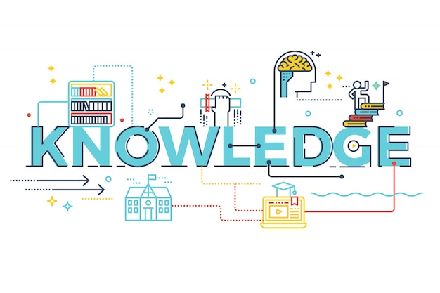 Knowledge word lettering typography design illustration with line icons