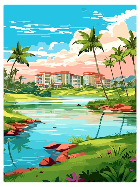 Ko olina hawaii vintage travel poster souvenir postcard portrait painting wpa illustration