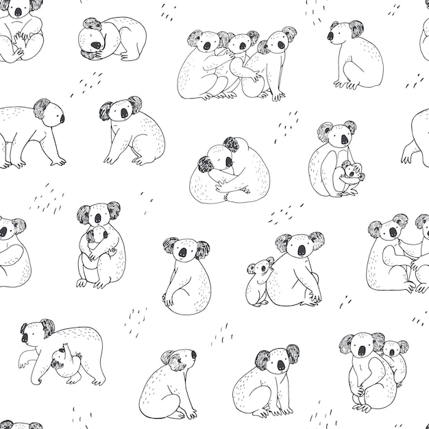 Koala Australian animal vector line seamless pattern