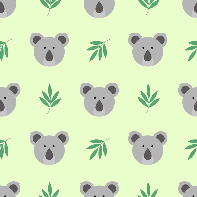 Koala and bamboo leaves seamless pattern