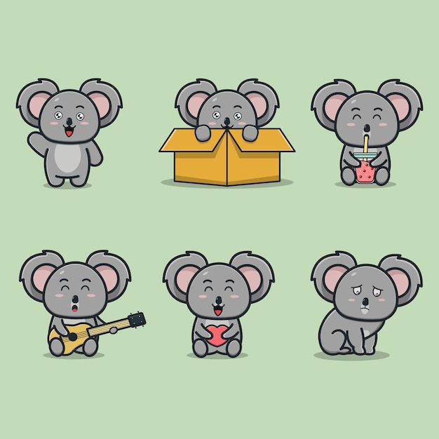 Vector koala cartoon bundle set