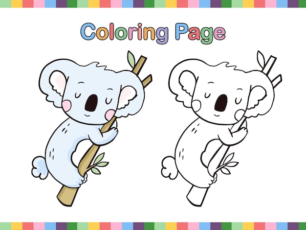 Koala cartoon line art coloring page book for kids