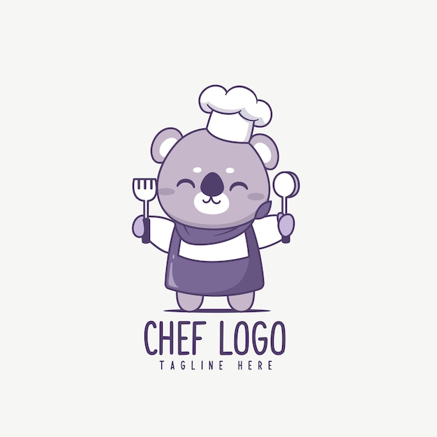 Logo della mascotte dei cartoni animati di koala chef kawaii per il logo del ristorante e della panetteria