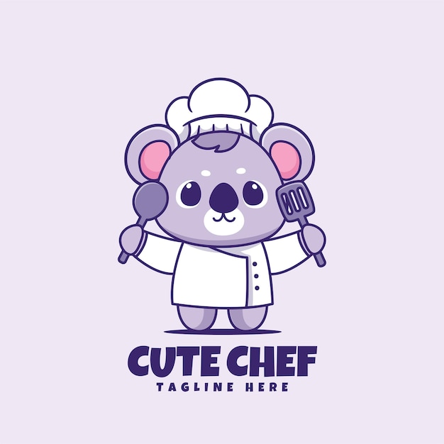 Koala chef kawaii cartoon mascotte logo voor restaurant en bakkerij logo