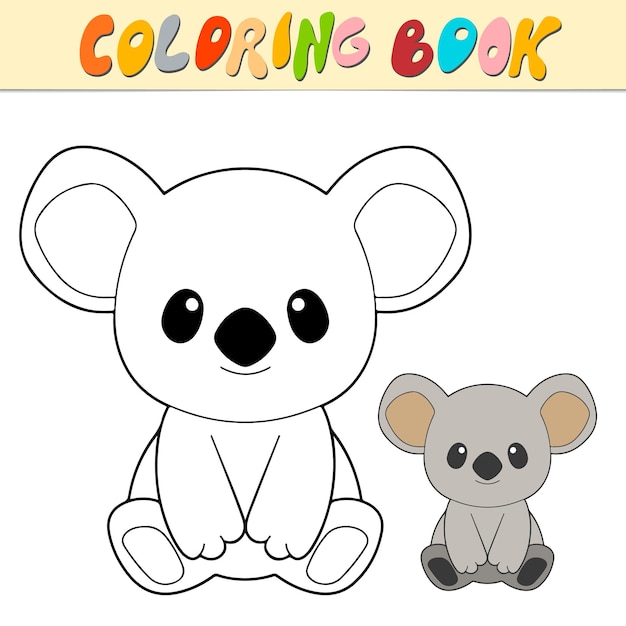 Koala libro da colorare o pagina per bambini cute koala illustrazione vettoriale in bianco e nero