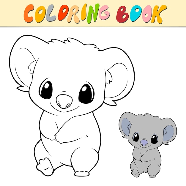 코알라 색칠하기 책 또는 아이들을 위한 페이지 귀여운 코알라 흑백 벡터 그림