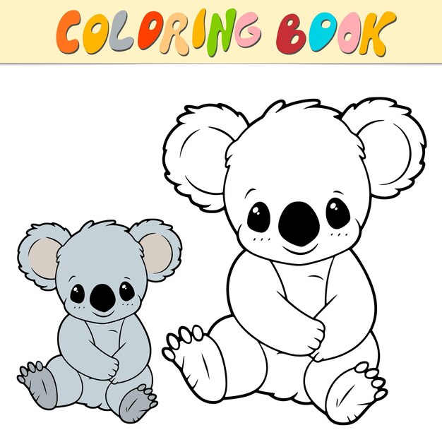 Koala libro da colorare o pagina per bambini cute koala illustrazione vettoriale in bianco e nero