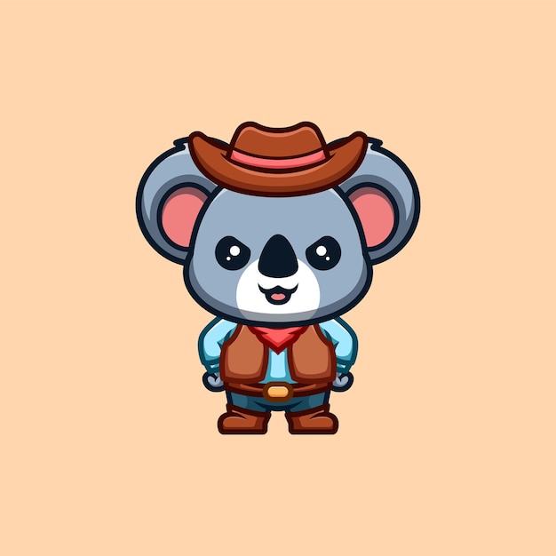 Koala Cowboy Cute Creative Kawaii Cartoon Mascot Logo