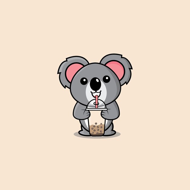 Koala Cute Drink Boba Vector Design