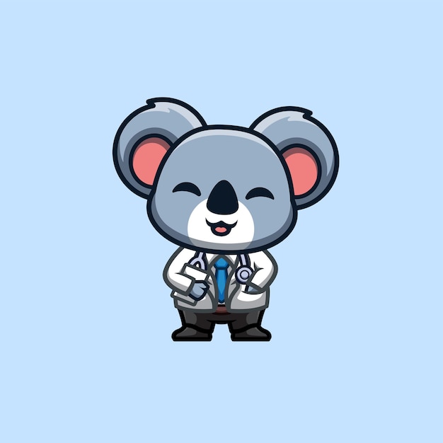 Koala Doctor Cute Creative Kawaii Cartoon Mascot Logo