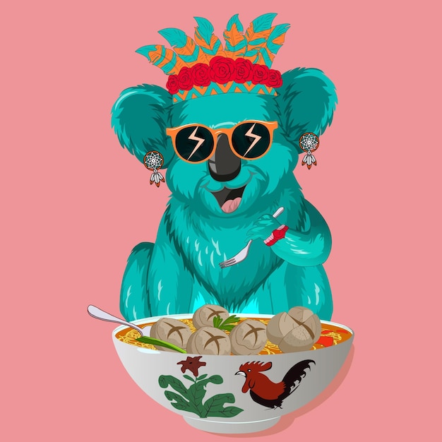 Vettore il koala mangia la tagliatella bakso