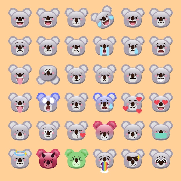 Koala-emoji-gezichten met schattige uitdrukkingen voor sociale media