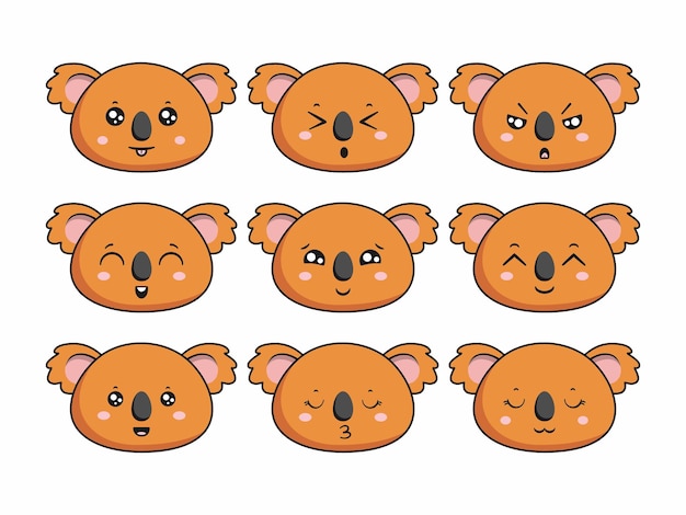 Vector koala face emoji sticker kawaii vector part 2