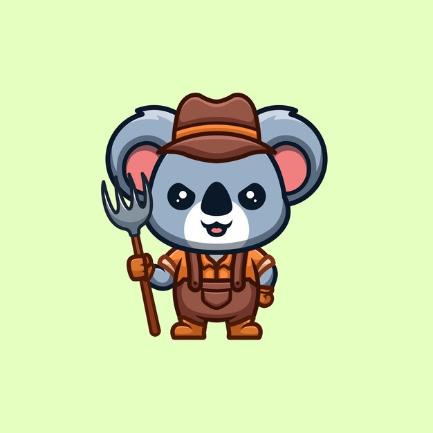 Logo della mascotte del fumetto di kawaii creativo sveglio dell'agricoltore di koala