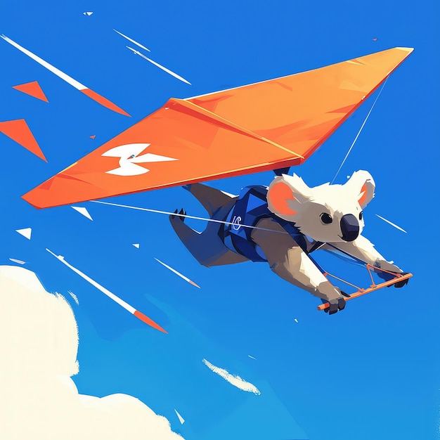 A koala flying in a hang glider cartoon style