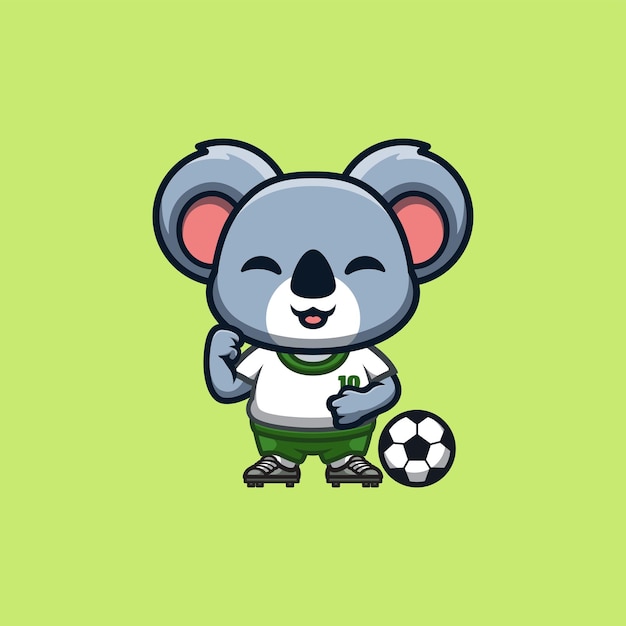 Koala Football Cute Creative Kawaii Cartoon Mascot Logo