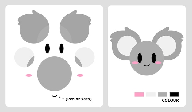 Koala head patterns for applique patchwork and paper crafts in cut and paste puzzle patterns