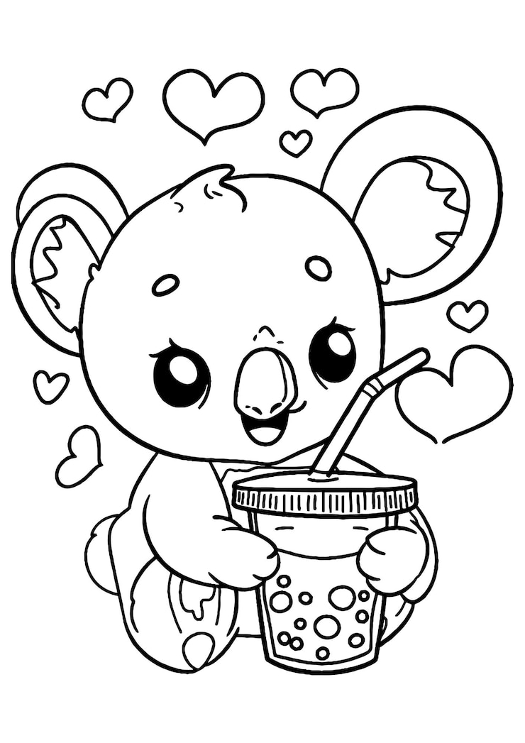 Vector koala holding buba coloring page koala holding buba line art