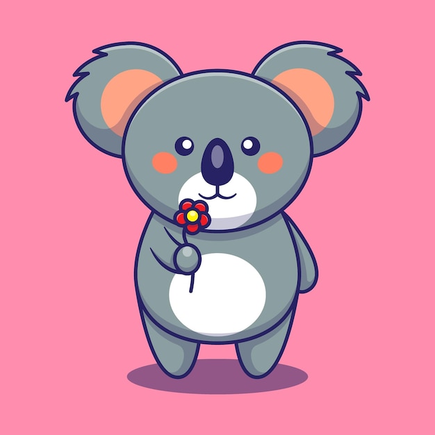 Koala holding flower cute cartoon vector animal illustration kawaii animal