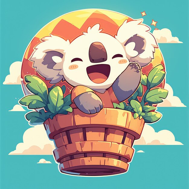 A koala in a hot air balloon cartoon style