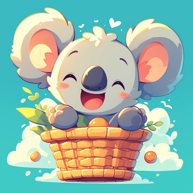 A koala in a hot air balloon cartoon style