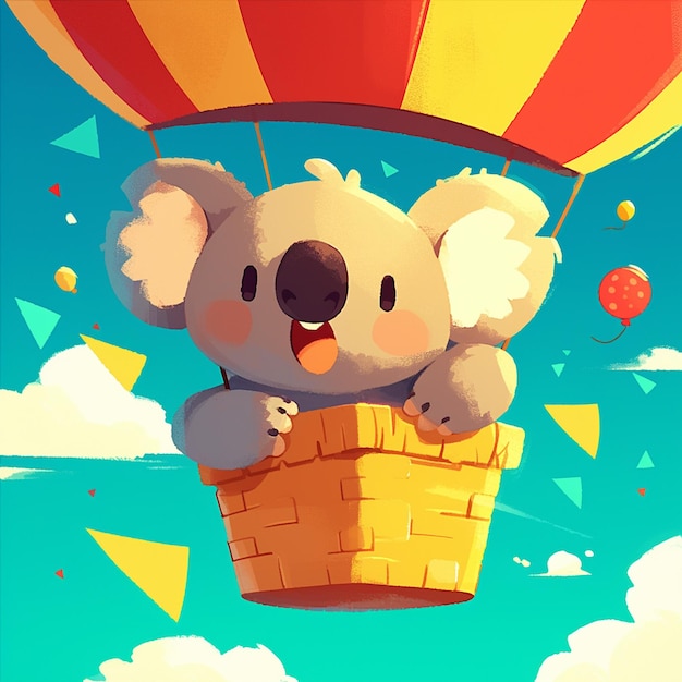 A koala in a hot air balloon cartoon style