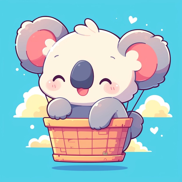 A koala in a hot air balloon cartoon style