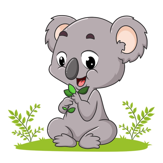 Il koala sta giocando con le foglie dell'illustrazione
