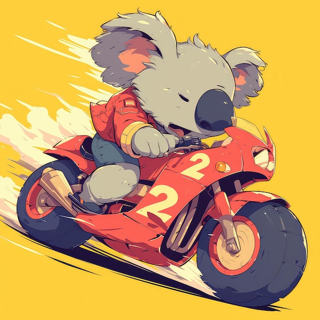 Коала едет на мотоцикле в стиле мультфильма