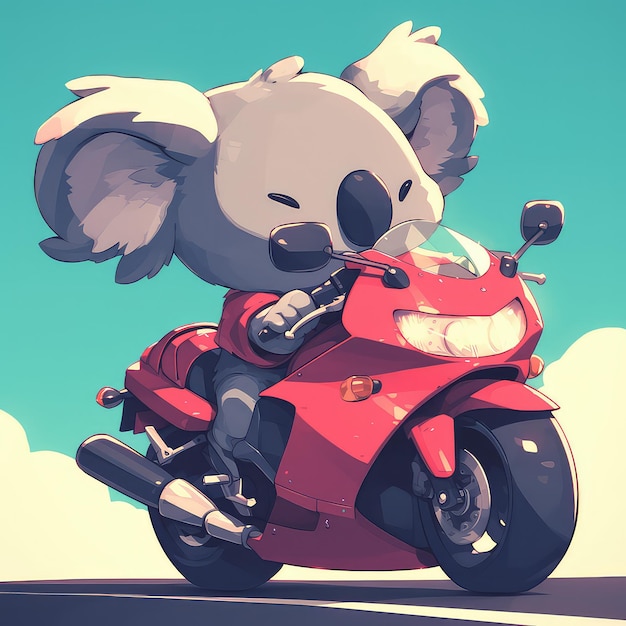 Un koala sta guidando una moto in stile cartone animato