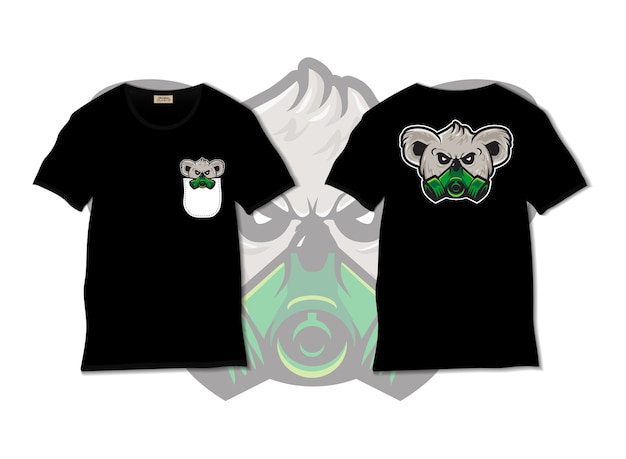 Vector koala mask illustration with t shirt design, hand drawn