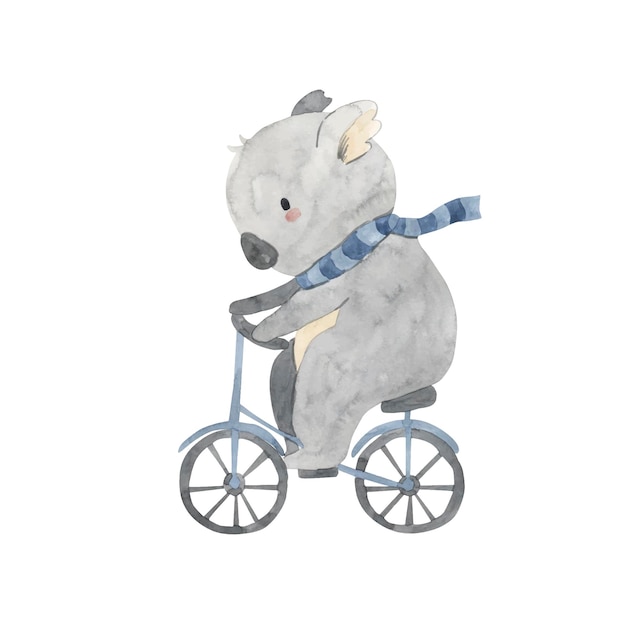 Koala op fiets aquarel illustratie voor kinderen