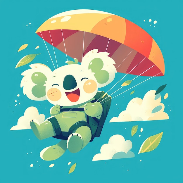 Vector a koala in a parachute cartoon style