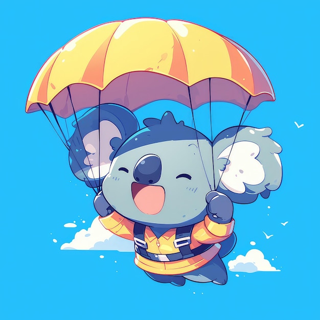 Vector a koala in a parachute cartoon style