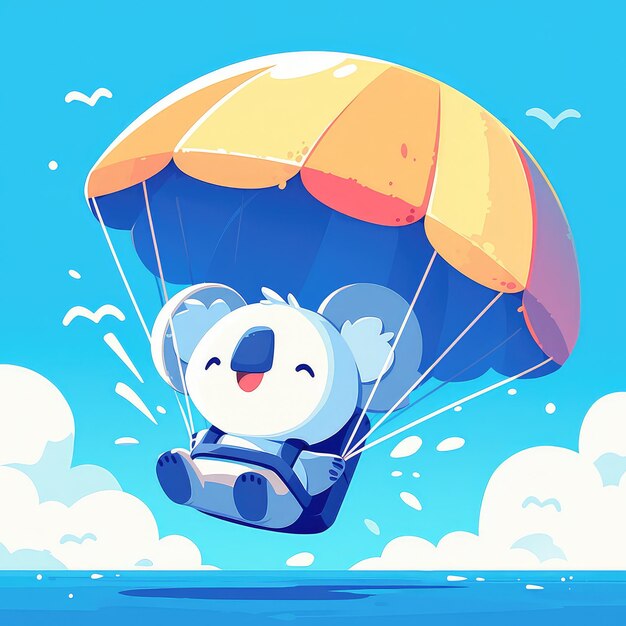 Vector a koala in a parachute cartoon style