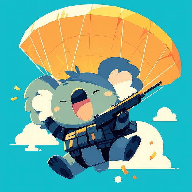 Vector a koala in a parachute cartoon style
