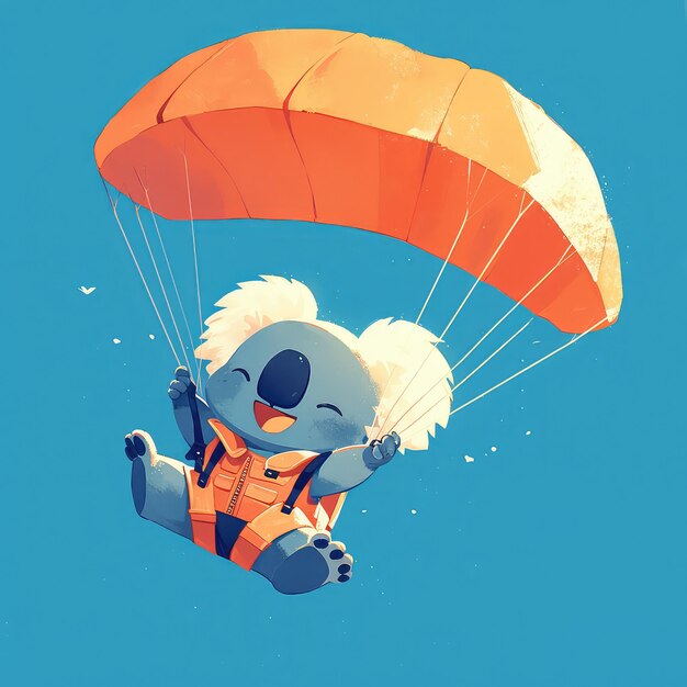 Vector a koala in a parachute cartoon style