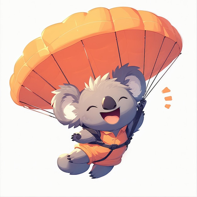 A koala in a parachute cartoon style