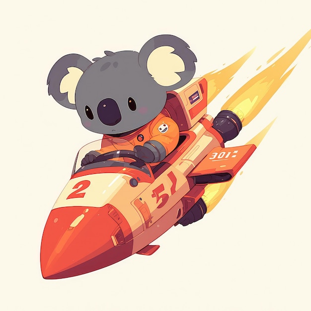 A koala riding a spaceship cartoon style