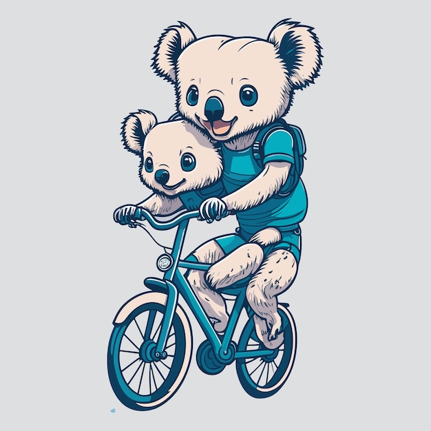 Koala riding on sports cycling with cute kawaii face vector illustration 4k quality tshirt design