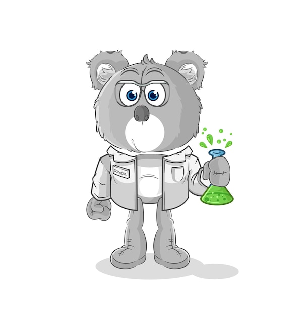 Vettore della mascotte del fumetto del personaggio dello scienziato del koala